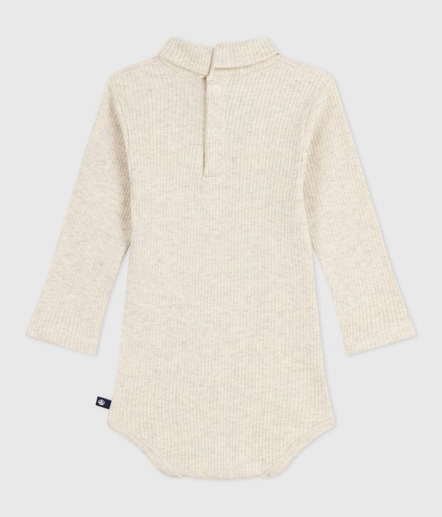 Body b&eacute;b&eacute; col roul&eacute; en coton uni beige chin&eacute;