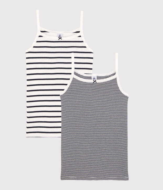 Lot de 2 chemises &agrave; bretelles ray&eacute;es fille en coton biologique multicouleur