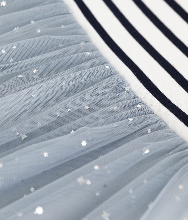 Robe enfant en coton manches courtes ray&eacute;e bleu/multicouleur