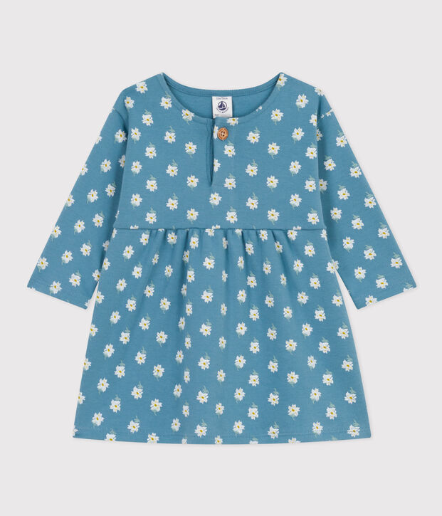Robe manches longues en jersey &eacute;pais b&eacute;b&eacute; bleu/multicouleur