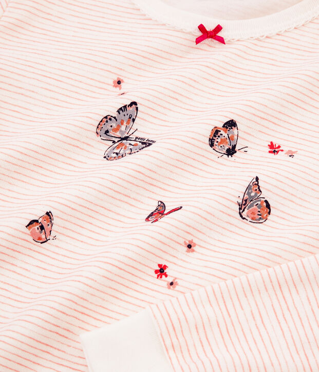 Pyjama petite fille en c&ocirc;te blanc/rose