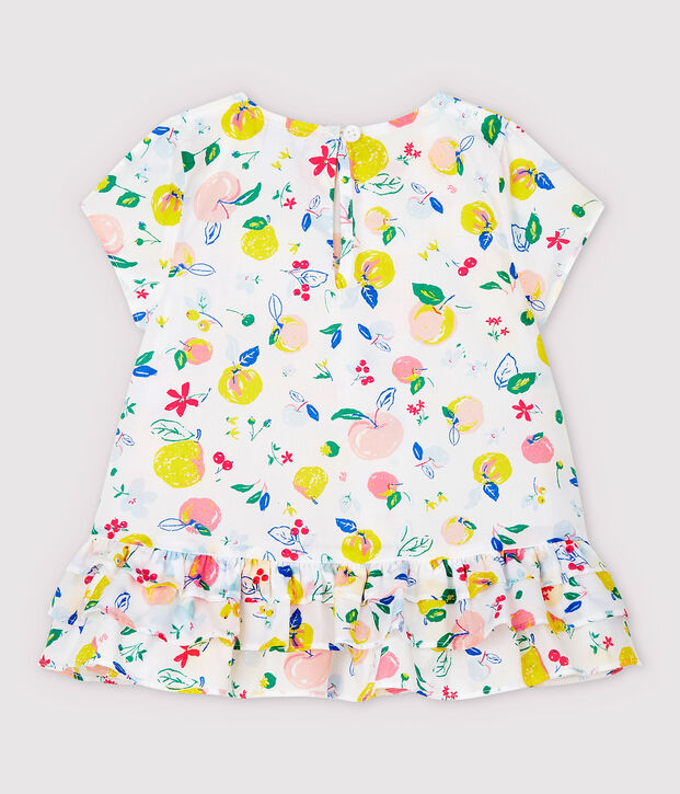 Blouse manches courtes en popeline b&eacute;b&eacute; fille blanc/multicouleur