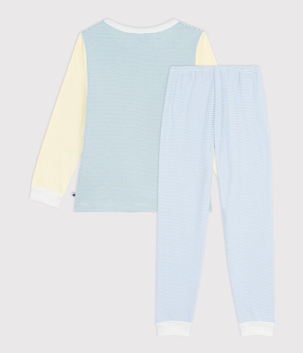 Pyjama enfant en coton &agrave; rayures vert/multicouleur