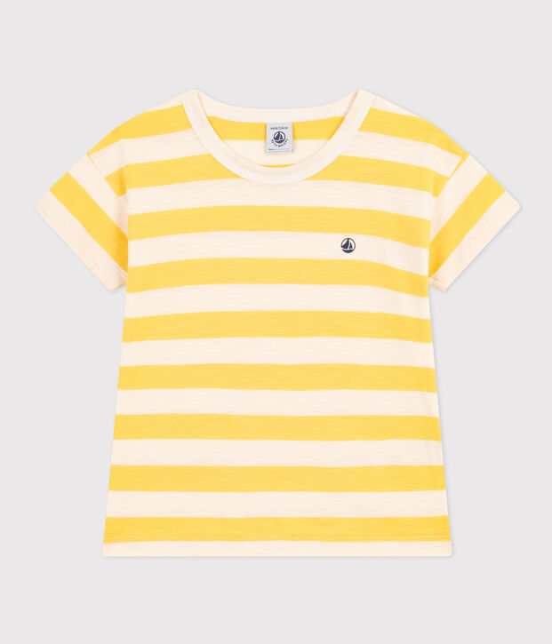 Tee-shirt ray&eacute; en jersey flamm&eacute; enfant gar&ccedil;on jaune/&eacute;cru