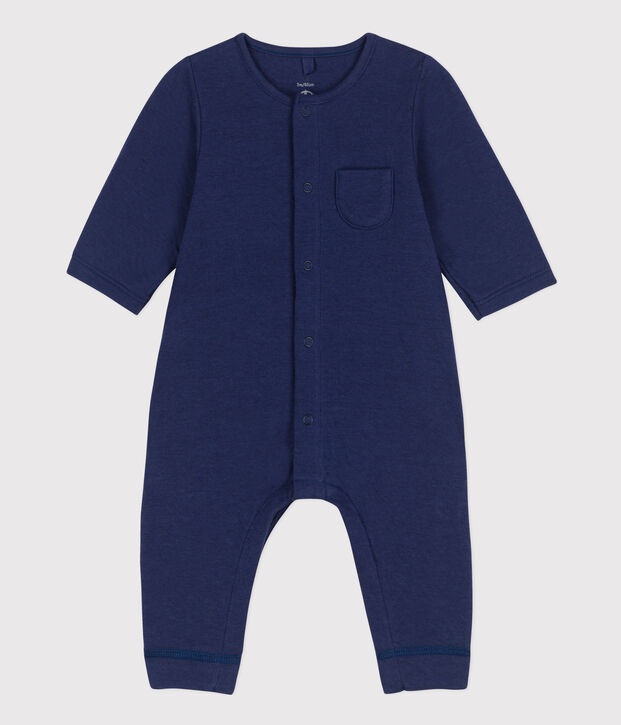 Combinaison longue unie en tubique bio b&eacute;b&eacute; bleu