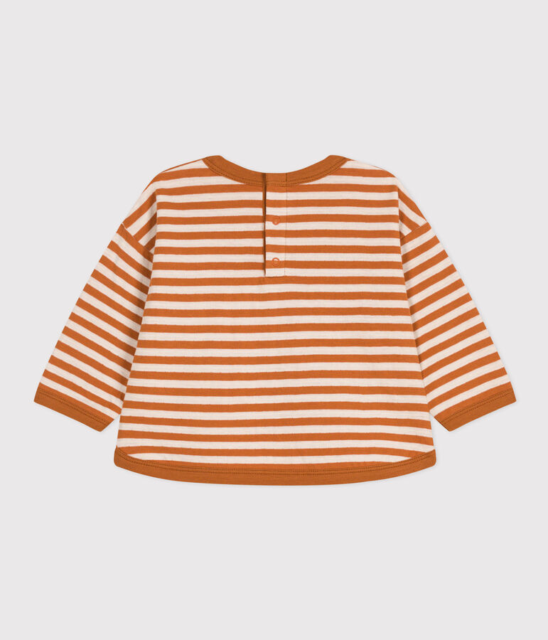 Tee-shirt manches longues en tubique b&eacute;b&eacute; marron/&eacute;cru