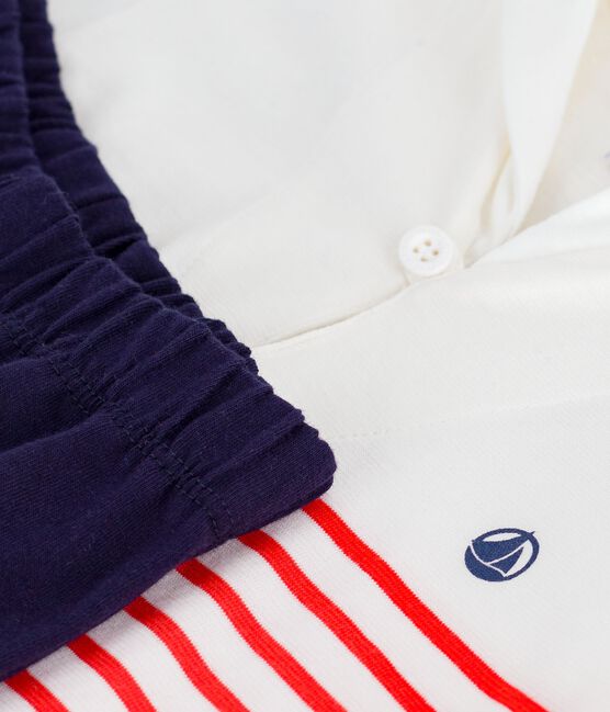 Ensemble bébé 2 pièces en coton, tee-shirt à col marin blanc MARSHMALLOW/blanc MULTICO