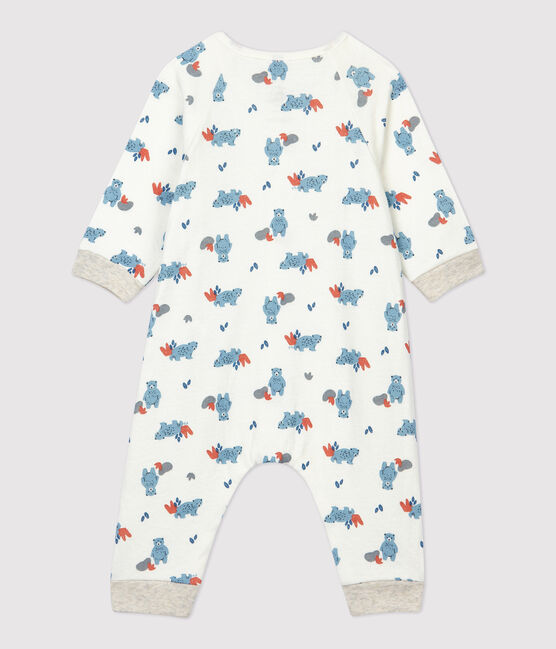 Combinaison longue imprimé ours bébé en coton biologique blanc MARSHMALLOW/blanc MULTICO