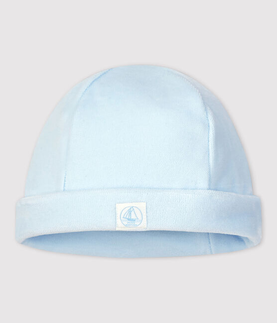 Bonnet bébé en velours de coton biologique bleu TOUDOU