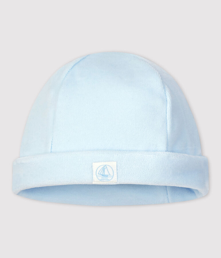 Bonnet b&eacute;b&eacute; en velours de coton biologique bleu TOUDOU