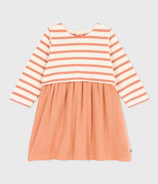 Robe manches longues bimati&egrave;re b&eacute;b&eacute; rose/&eacute;cru