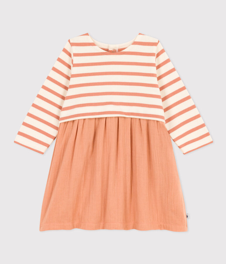 Robe manches longues bimati&egrave;re b&eacute;b&eacute; rose/&eacute;cru