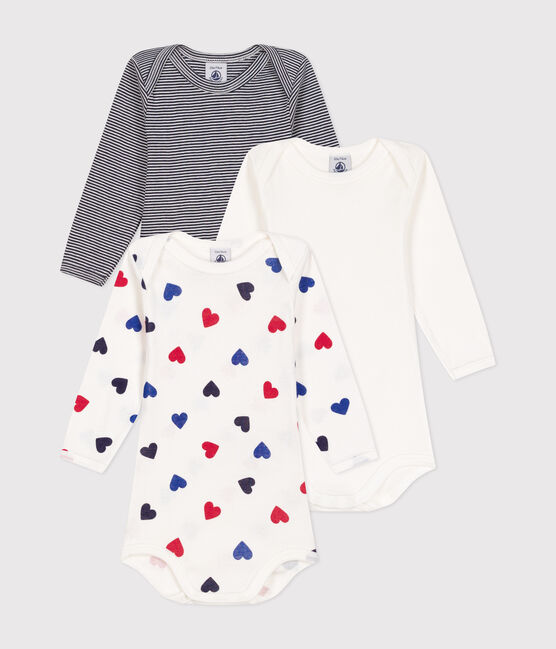 Lot de 3 bodies manches longues imprimé tricœurs en coton bébé variante 1