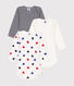 Lot de 3 bodies manches longues imprimé tricœurs en coton bébé