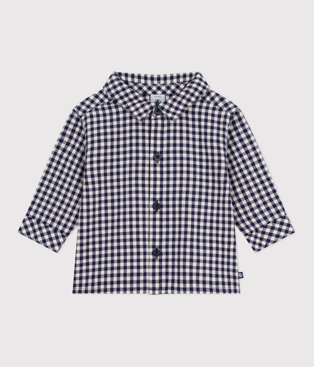 Chemise b&eacute;b&eacute; en flanelle &agrave; carreaux bleu/&eacute;cru