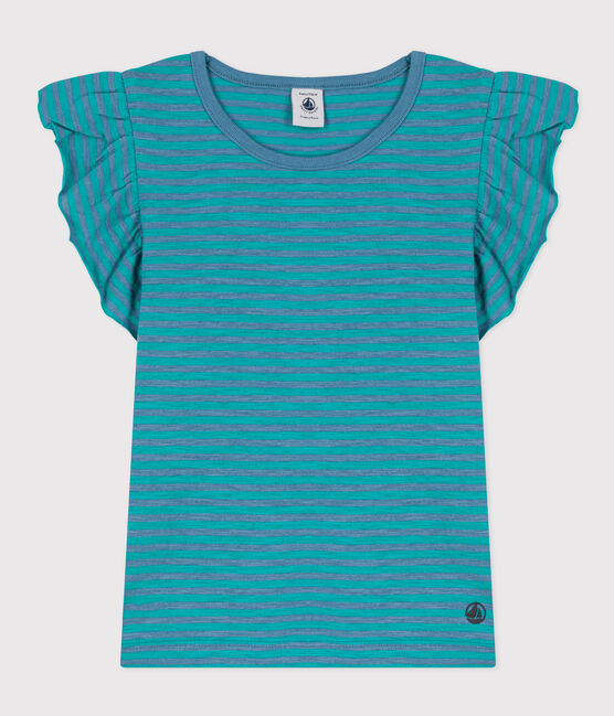 Tee-shirt rayé en coton enfant fille vert LAVIS/bleu VERDE