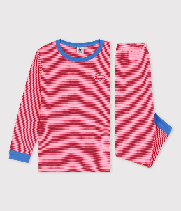 Pyjama ray&eacute; milleraies en coton enfant rouge/blanc