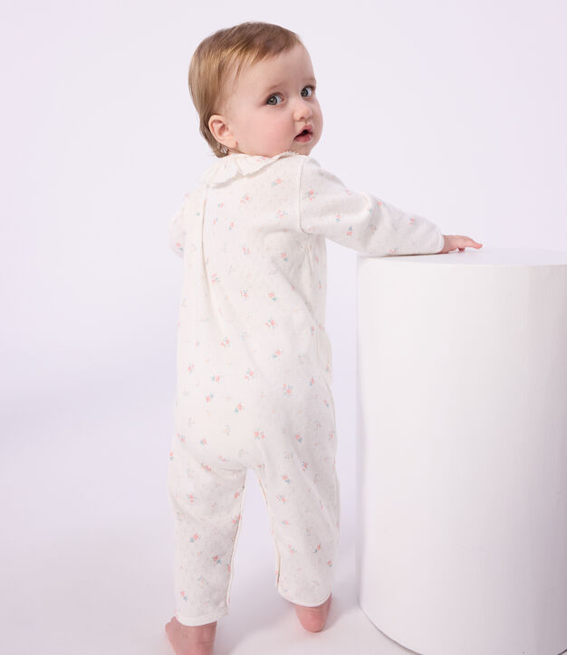 Pyjama b&eacute;b&eacute; en coton ajour&eacute; sans pieds avec col imprim&eacute; fleuri blanc/multicouleur