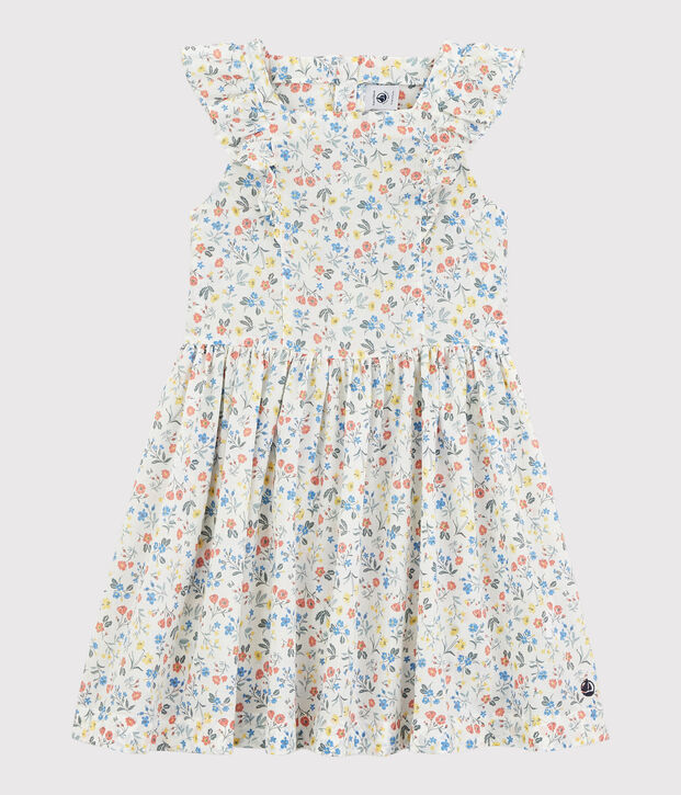 Robe manches courtes en popeline enfant fille blanc/multicouleur
