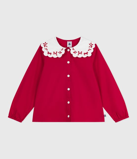 Blouse enfant en popeline de coton manches longues imprimée rouge TERKUIT