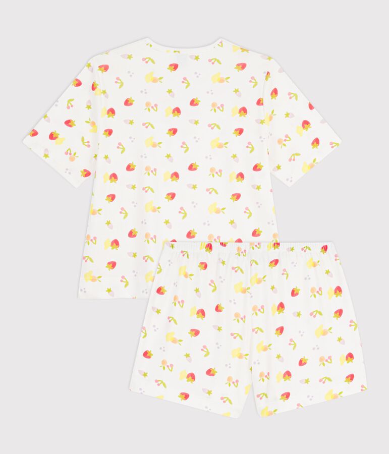 Pyjama short femme en coton imprim&eacute; fruits blanc/multicouleur