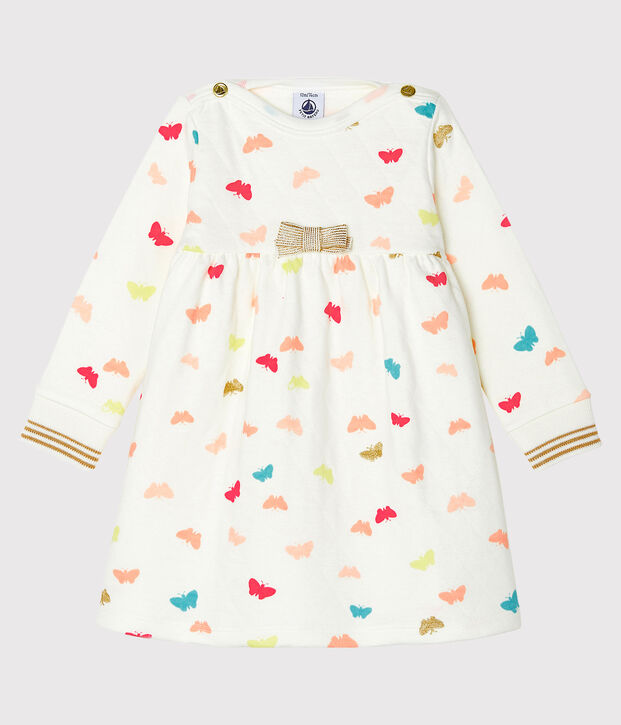 Robe manches longues b&eacute;b&eacute; fille imprim&eacute;e blanc/multicouleur