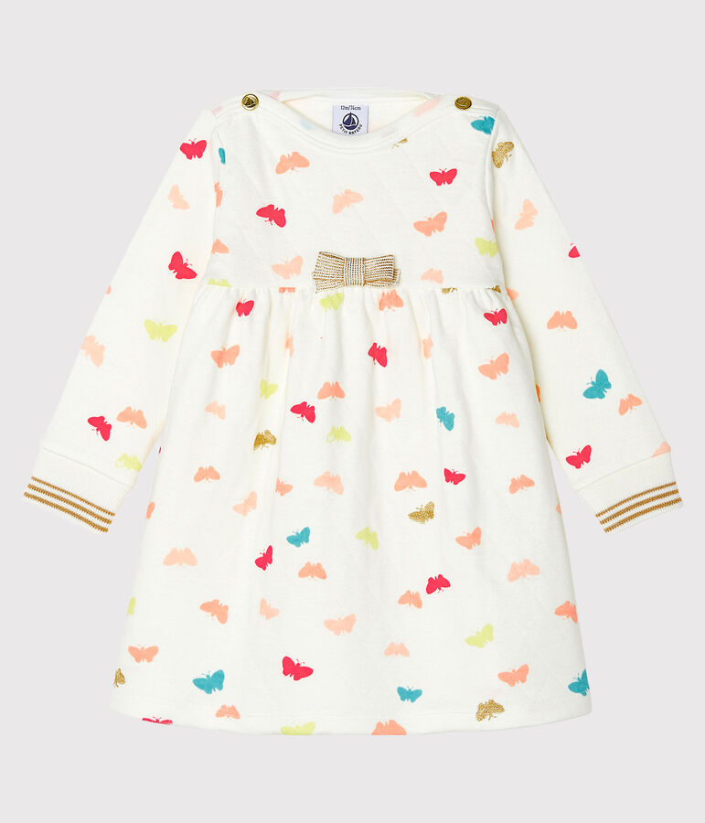 Robe manches longues b&eacute;b&eacute; fille imprim&eacute;e blanc/multicouleur