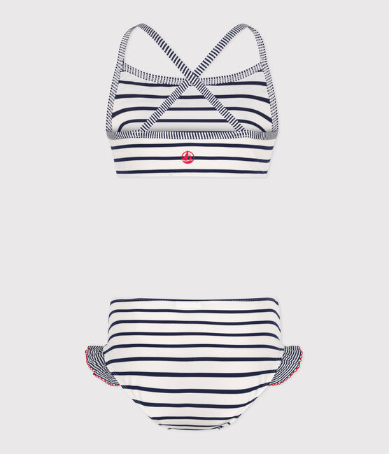 Maillot de bain deux pièces enfant à rayures blanc MARSHMALLOW/bleu MEDIEVAL