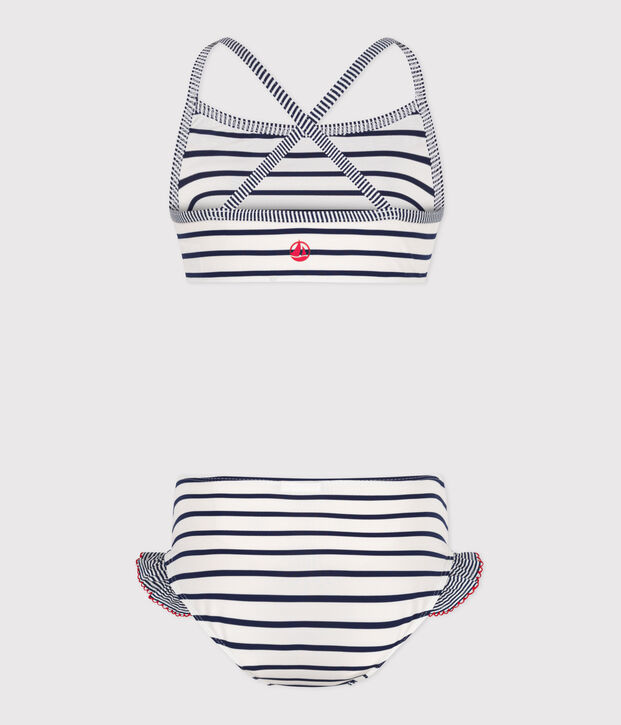 Maillot de bain deux pi&egrave;ces enfant &agrave; rayures blanc/bleu