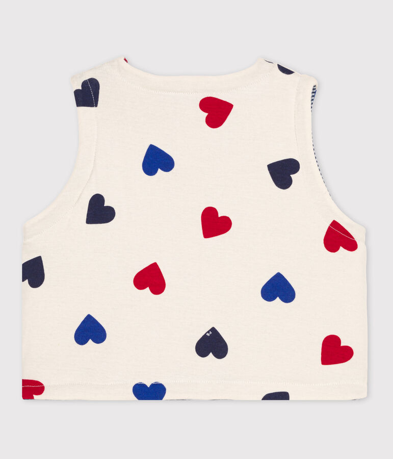 Gilet sans manche b&eacute;b&eacute; c&oelig;ur reversible en coton &eacute;cru/multicouleur