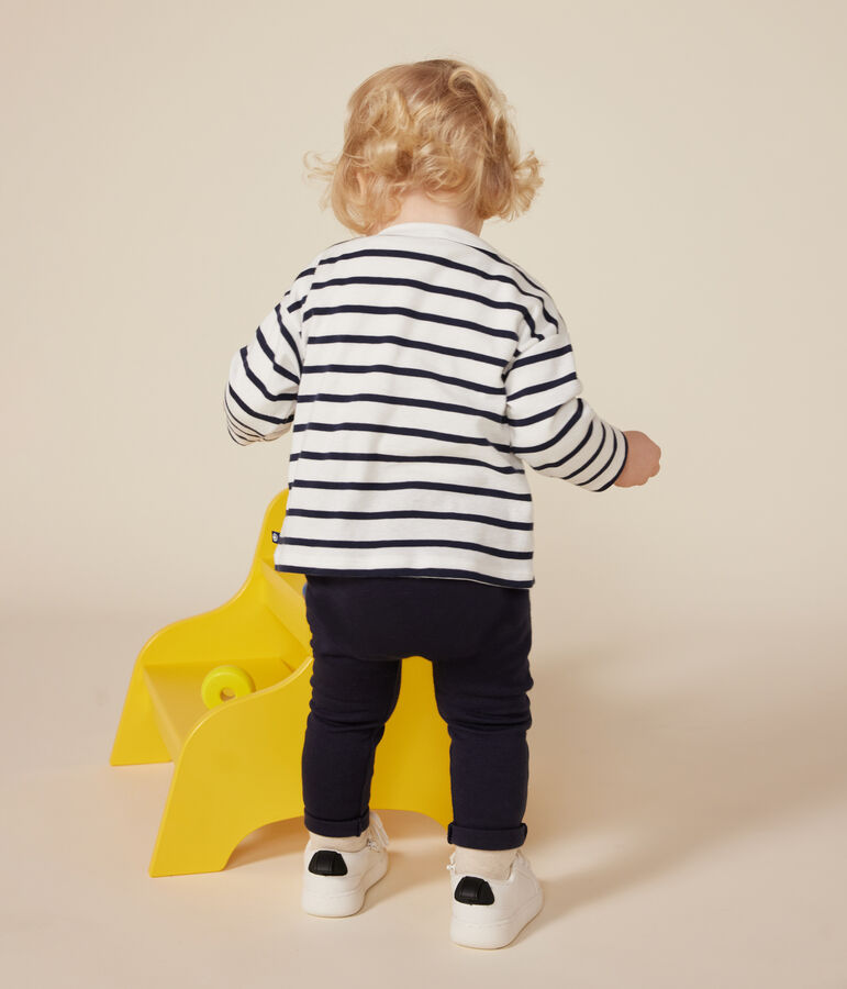 Tee-shirt manches longues en coton b&eacute;b&eacute; blanc MARSHMALLOW/bleu SMOKING