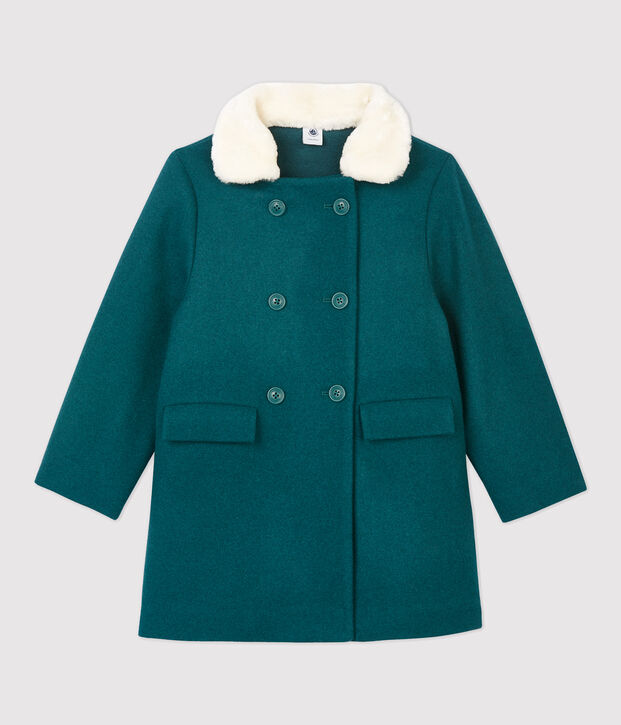 Manteau en drap de laine enfant fille vert