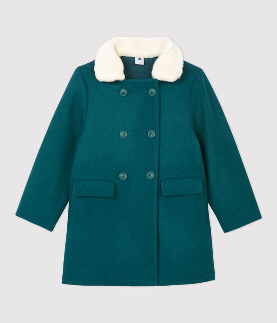 Manteau en drap de laine enfant fille vert PINEDE