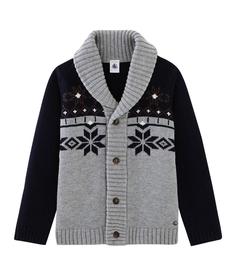 Cardigan tricot enfant gar&ccedil;on gris/bleu/marron