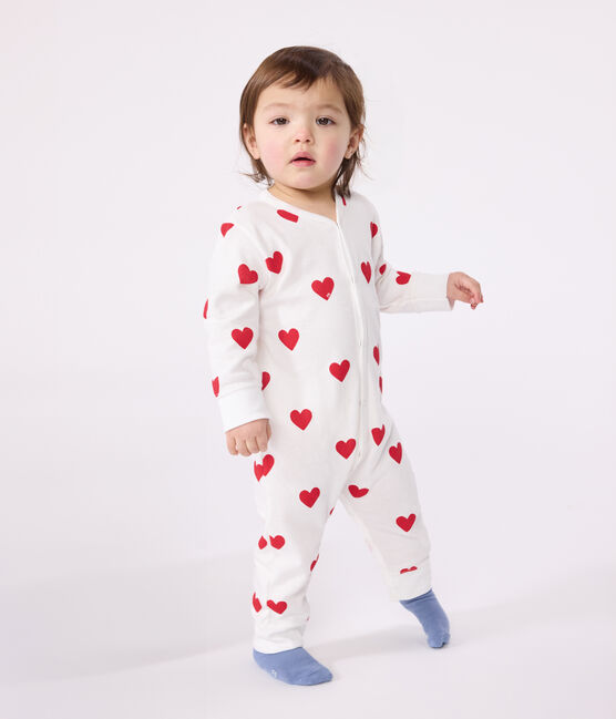 Dors-bien sans pieds cœur bébé en coton blanc MARSHMALLOW/rouge TERKUIT
