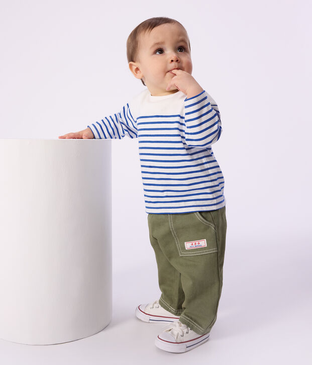 Tee-shirt marini&egrave;re b&eacute;b&eacute; en coton manches longues blanc/bleu