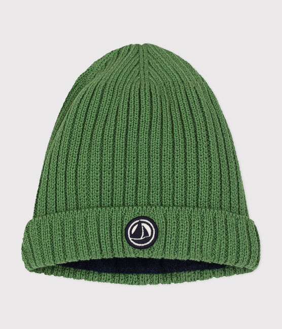 Bonnet bébé en tricot doublé en polaire vert PALMERAIE