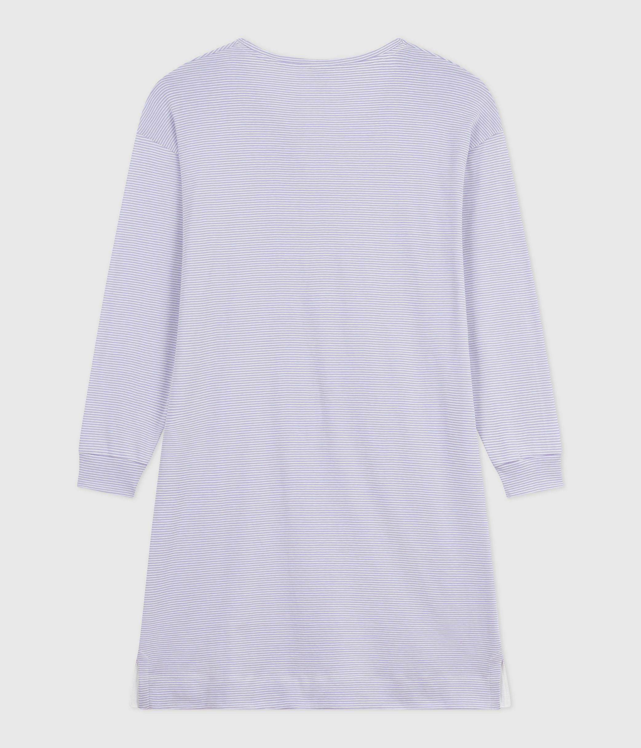 Chemise De Nuit Femme Petit Bateau Manches Longues - Côte 1x1 Rayée - Ouverture Pressions Devant - 11