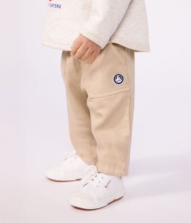 Pantalon b&eacute;b&eacute; en coton uni avec badge, style cargo