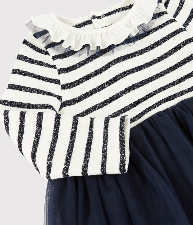 Robe manches longues b&eacute;b&eacute; fille blanc/SMOKING ARGENT BRILLANT