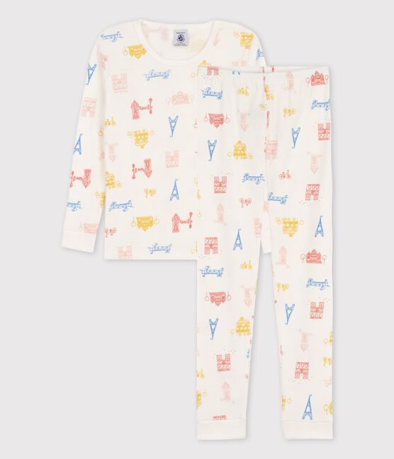 Pyjama snugfit Paris en coton enfant blanc MARSHMALLOW/blanc MULTICO