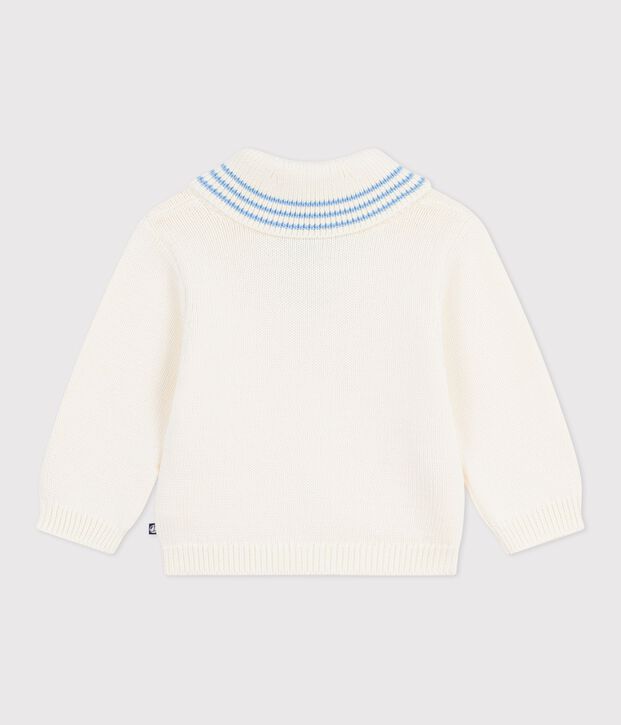 Pull b&eacute;b&eacute; en coton &agrave; col ch&acirc;le ray&eacute; blanc cass&eacute;