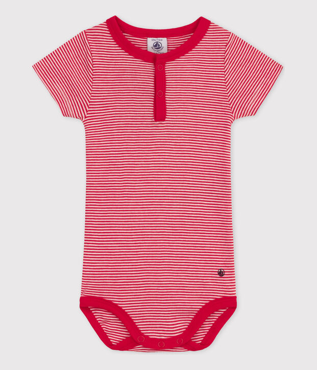 Body manches courtes b&eacute;b&eacute; ray&eacute; milleraies en coton rouge/blanc