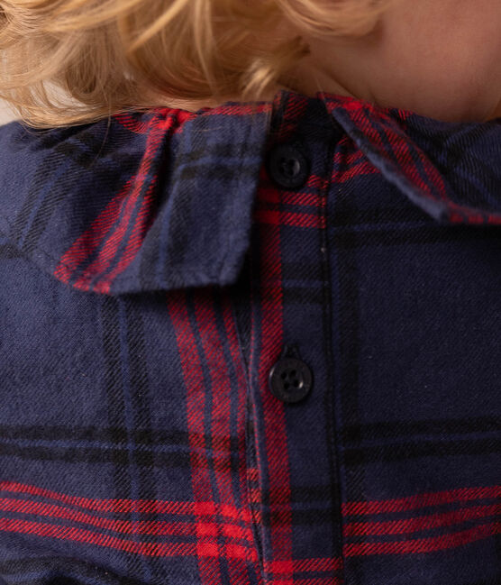 Blouse manches longues en flanelle bébé bleu SMOKING/blanc MULTICO
