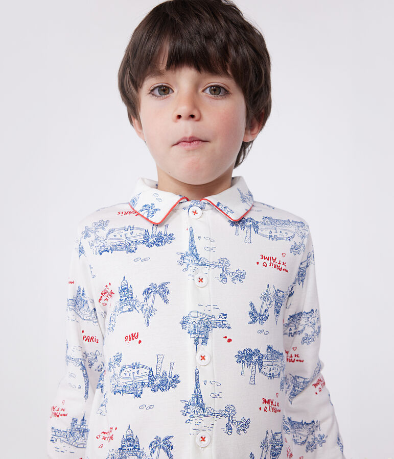 Pyjama enfant en coton boutonn&eacute; imprim&eacute; Paris blanc MARSHMALLOW/blanc MULTICO