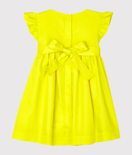 Robe manches courtes bébé fille en satin jaune EBLOUIS