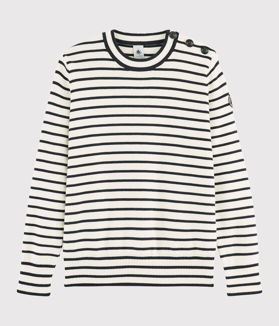 Pull marin en coton Femme blanc MARSHMALLOW/bleu SMOKING