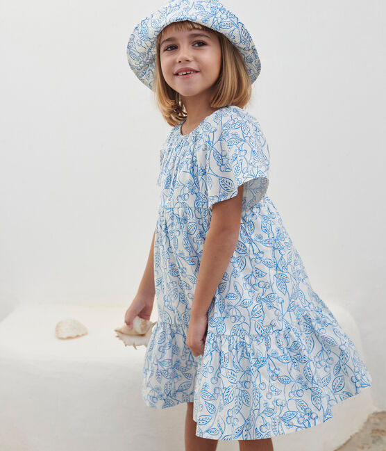 Robe enfant en coton manches courtes imprimé bleu MARSHMALLOW/ PORCELANA