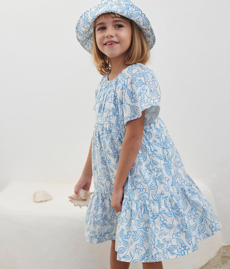 Robe enfant en coton manches courtes imprim&eacute; bleu MARSHMALLOW/ PORCELANA
