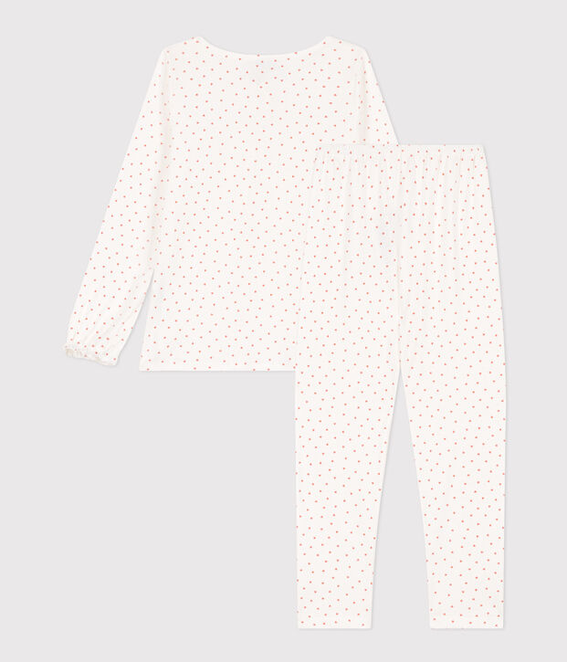 Pyjama c&oelig;ur petite fille en coton blanc/rose